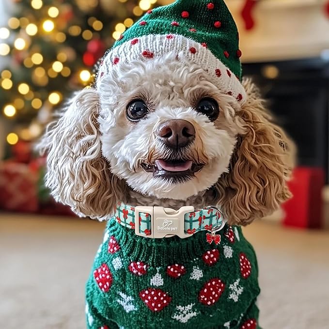 Christmas Dog Collar for Large Dogs - Cute Festive Plaid with Red Bow Christmas Collars for Dogs, Soft Adjustable New Year Dog Collars with Quick Release Buckle L