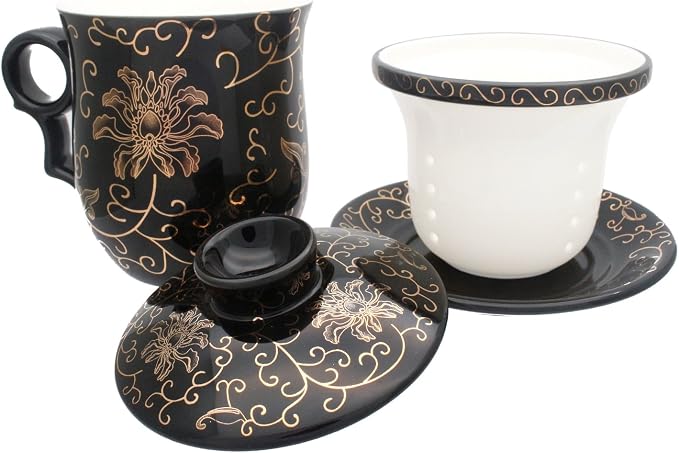 Porcelain Tea Cup with Infuser Lid and Saucer Sets