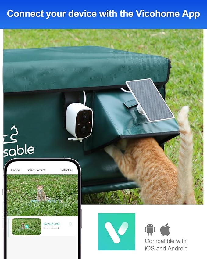 rolimate Wireless Solar Smart Pet Camera for Outdoor cat House, IP65 Weatherproof, Motion Detection, 2-Way Audio, Night Vision, SD Local & Cloud Storage, Compatible with Alexa (1)