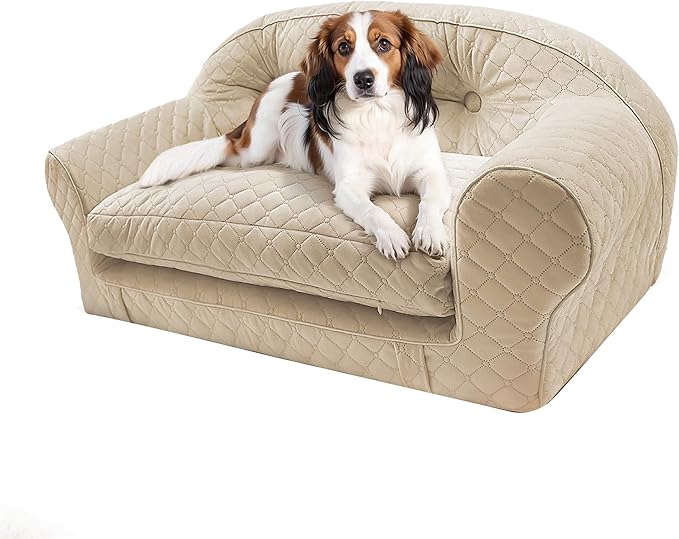 Convertiable Large Dog Couch Bed Thicken Dog Bed Orthopedic Foam Pet Sofa Bed for Large Medium Size Dogs with Removable Dog Mattress Made in Luxurious Velvet