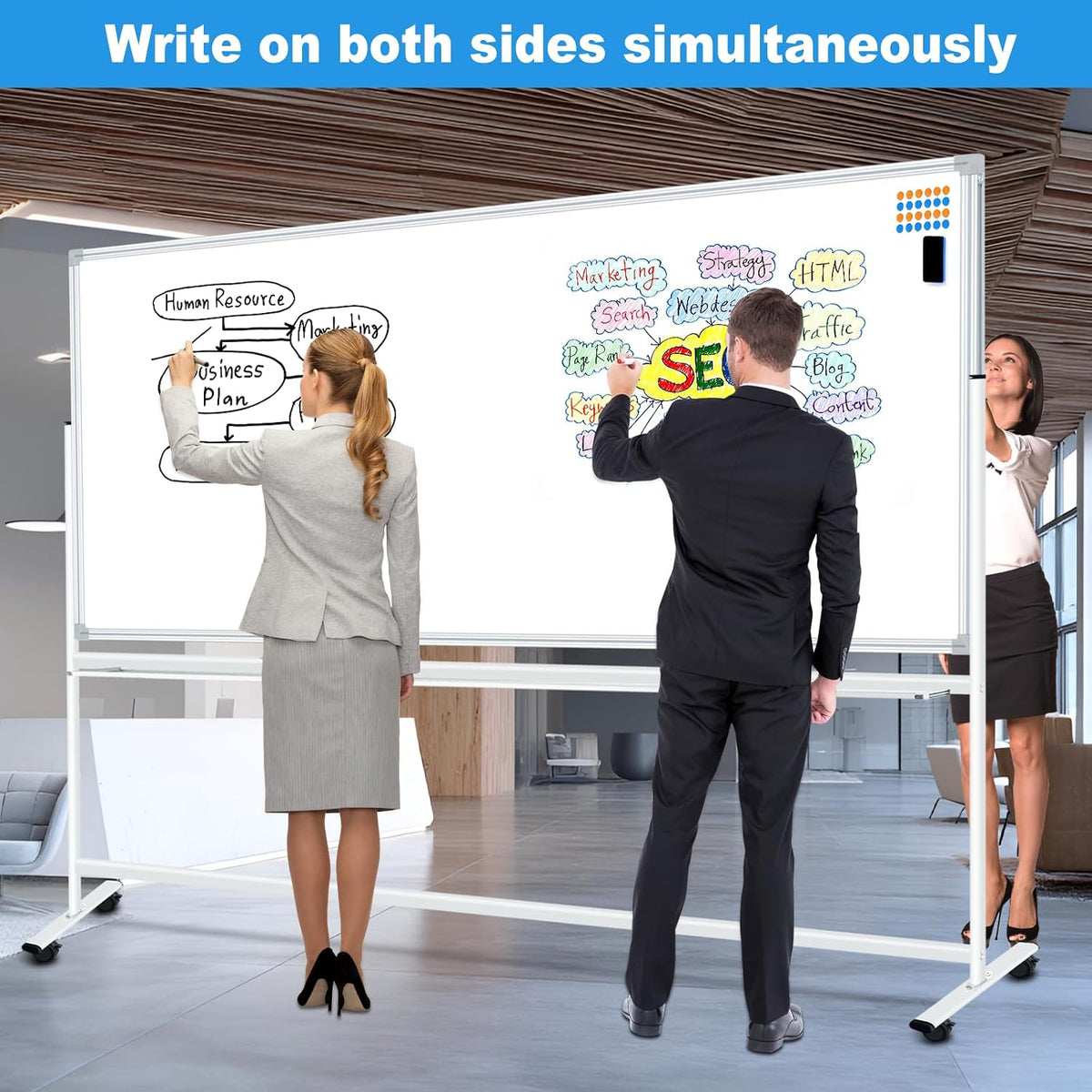 Large Rolling Whiteboard on Wheels 96"x48", Double-Sided Mobile Whiteboard