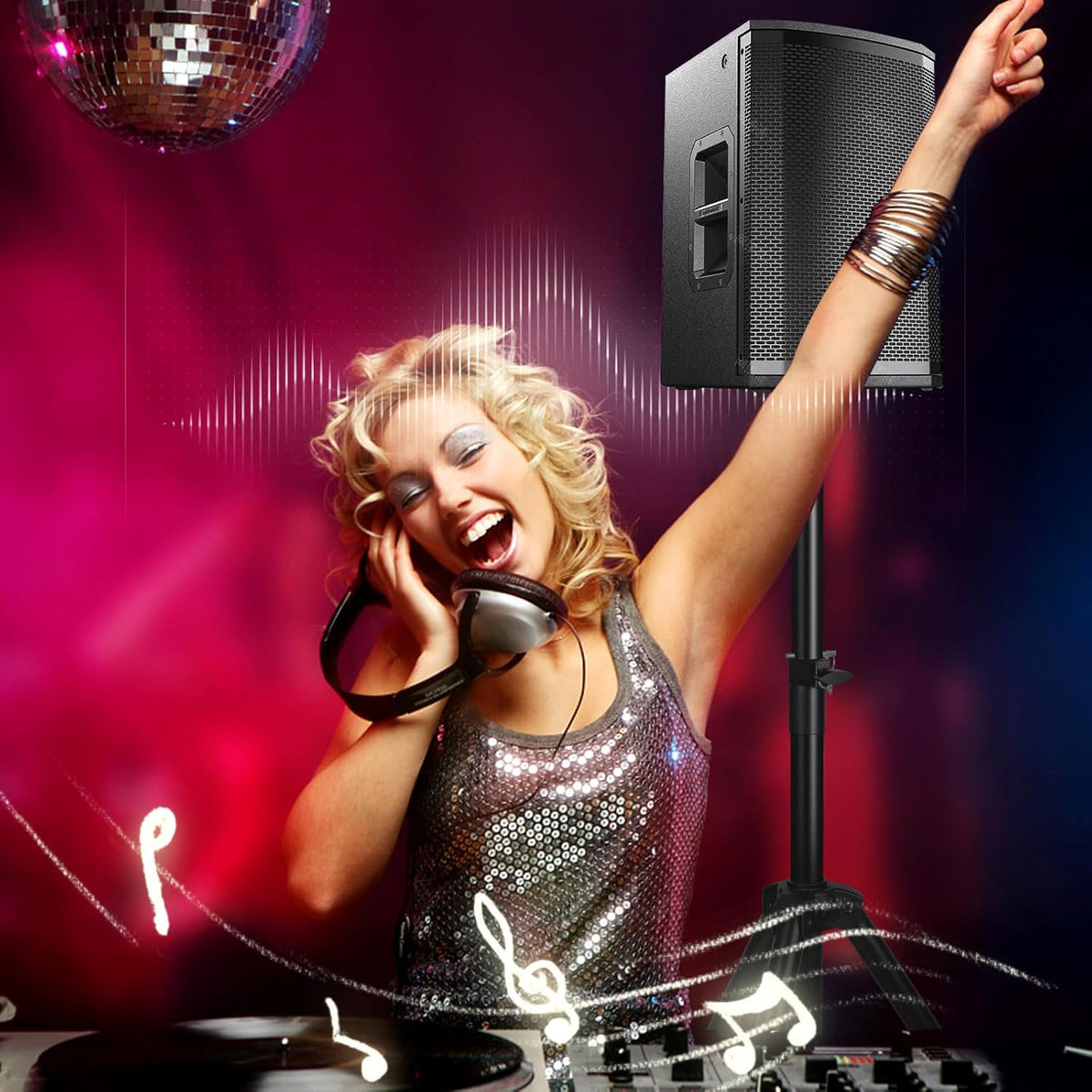 Stage Speaker Stand Tripod, Adjustable Height from 35 to 60 Inch Universal Heavy Duty 35 MM Compatible Insert