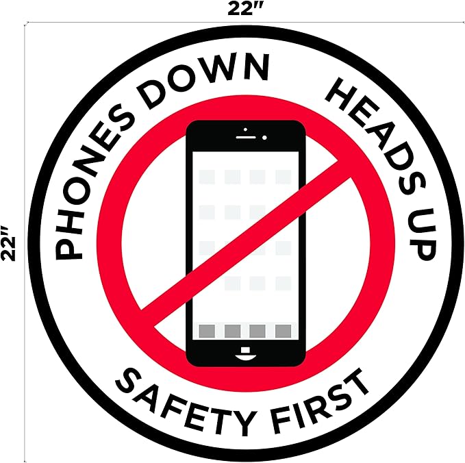 "Phones Down Heads Up" Safety Sign - Laminated Adhesive Floor Signs by Graphical Warehouse (22)