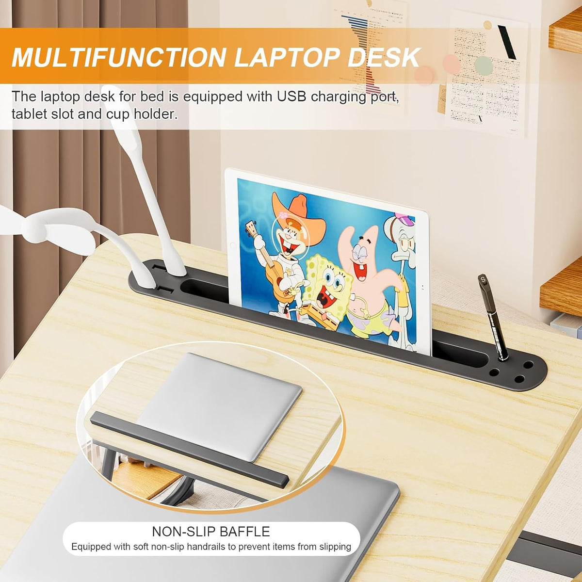 Laptop Desk for Bed, Adjustable Laptop Stand with 5 Different Angles