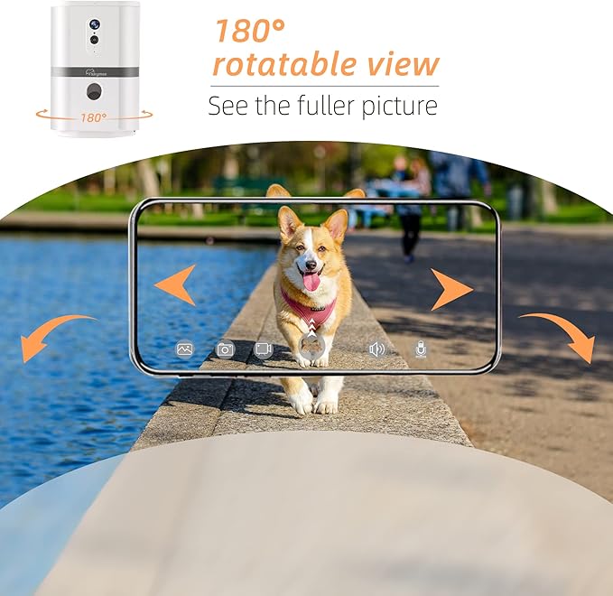 Petalk AI II Dog Camera Automatic Treat Dispenser, 5G WiFi Full HD Pet Camera with 180° Pan Full-Room View,Night Vision,Two Way Audio for Dogs and Cats,Compatible with Alexa (Support 5G WiFi)
