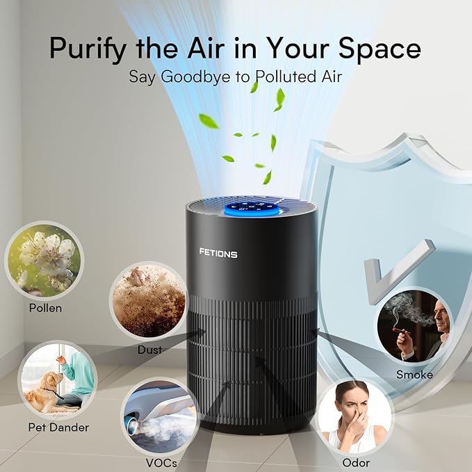 Air Purifiers for Bedroom with H14 True HEPA, Quiet Air Cleaner With Sleep Mode Night Light, Small Air Purifier Covers Up to 1200ft², 360° Air Intake, 3 Speeds, Timer, Aroma Function, Black
