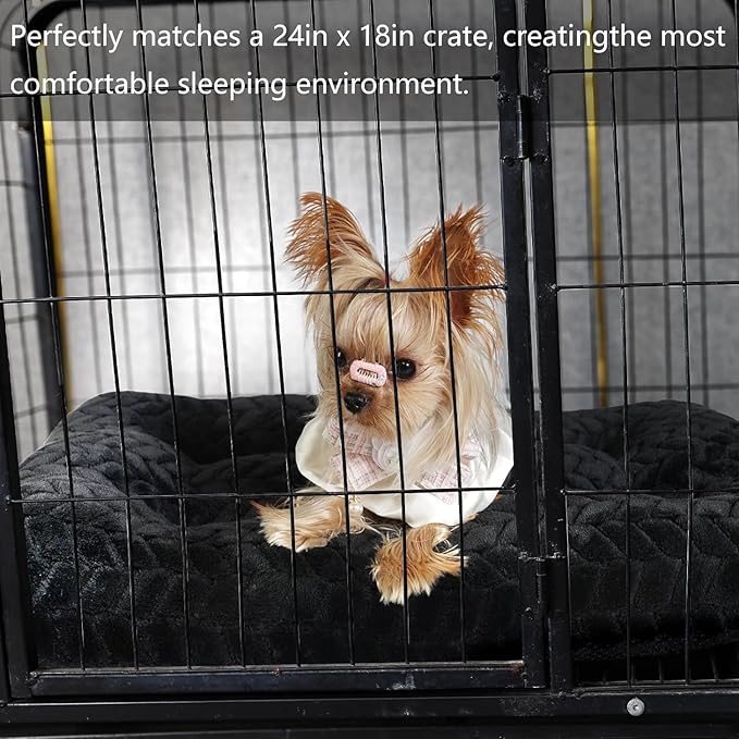 Dog Crate Mat for Dog Cages Black Dog Bed for Small Dogs 24 Inch Dog Crate Bed Washable Dog Mats for Sleeping,Up to 25 lbs Soft and Fluffy Small Dog Bed for Crate Tire Printing Black S.