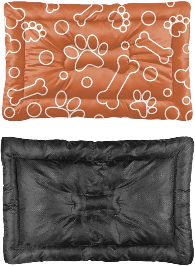 Orange Paw Print Bone Dog Beds and Furniture Dog Mats Puppy Pad Medium Bed for Crate Washable Non-Slip Puppy Bed for Crate Small Dogs Washable Mats Pillows Large Dogs Indoor Outdoor 36X24 Inch