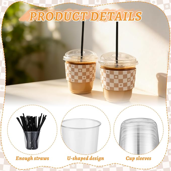 50 Sets 12 Oz Clear Plastic Coffee Cups