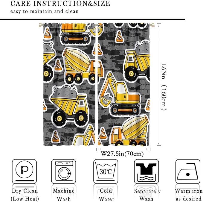 Kids Construction Excavator Window Curtains