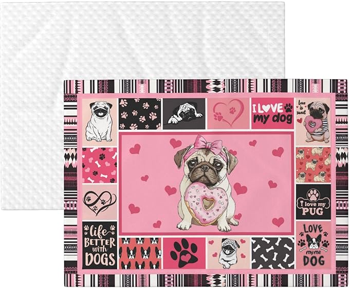 Pug Throw Blanket - Paw Print Blanket for Dog Cat Pink Pet Blankets 23x16 for Couch Sofa Bed