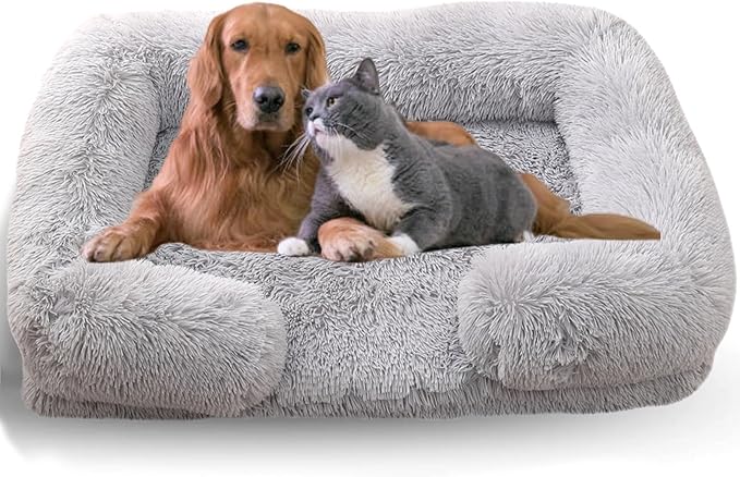 Dog Beds Medium Large Size Dog, Calming Dog Bed with Removable Washable Cover, Waterproof Lining and Nonskid Bottom(Light Gray,XL)