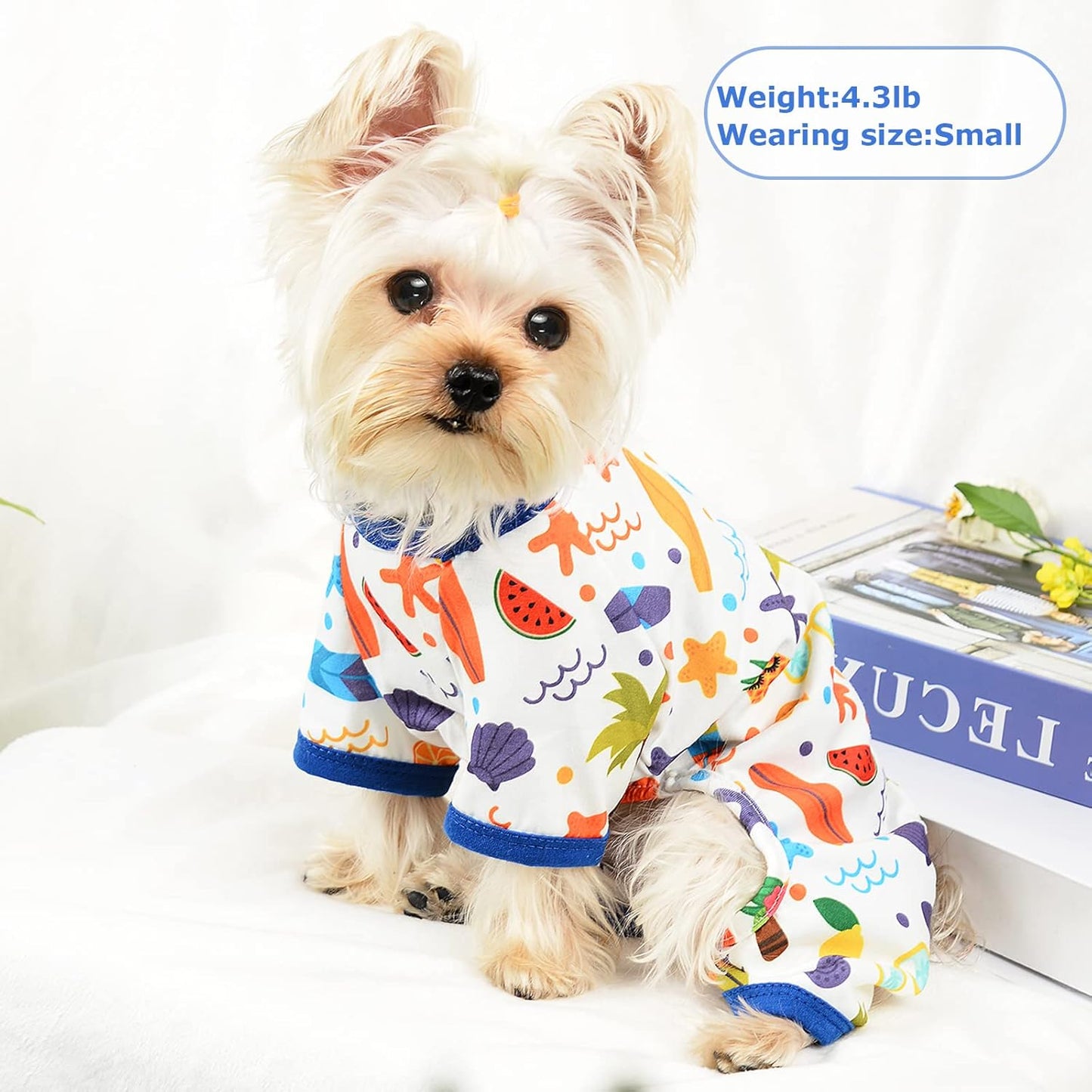 Dog Pajamas Pjs Fall Summer Dog Clothes for Small Dogs Girl - Boy - Medium Size Dogs, Soft Stretchy Puppy Clothes Doggie Onesies Cat Pet Jammies Outfit (Beach, XX-Large)