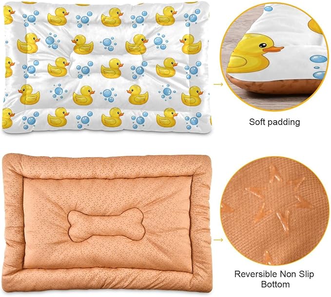 Emelivor Yellow Duck White Dog Cat Bed Washable Crate Pet Bed Anti-Slip Comfortable Crate Pet Puppy Bed Mat for Medium Large Small Dogs Cats, 24x18in