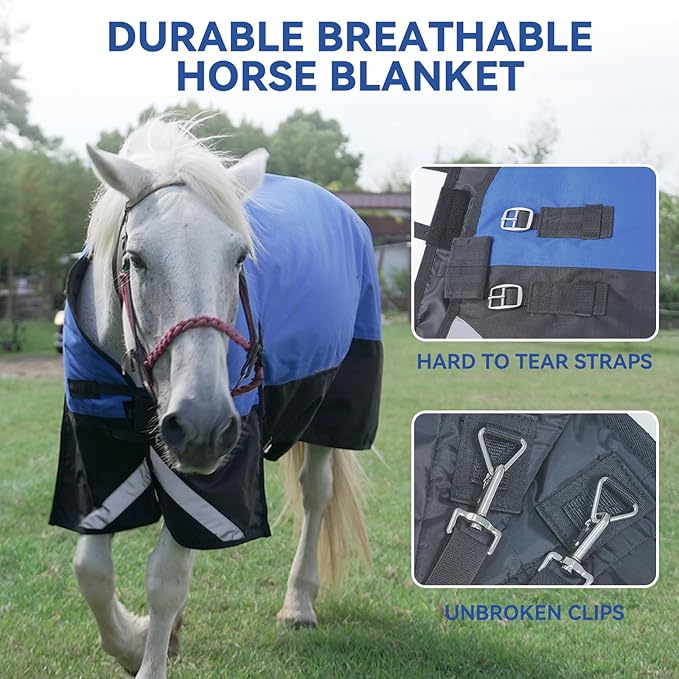 78” Winter Horse Blanket, 1200D Waterproof Poly Horse Turnout Blanket, Durable Tear-Resistant Thick Horse Blanket with Snuggit 220g Filling, Breathable Warmth Turnout Blankets for Horse