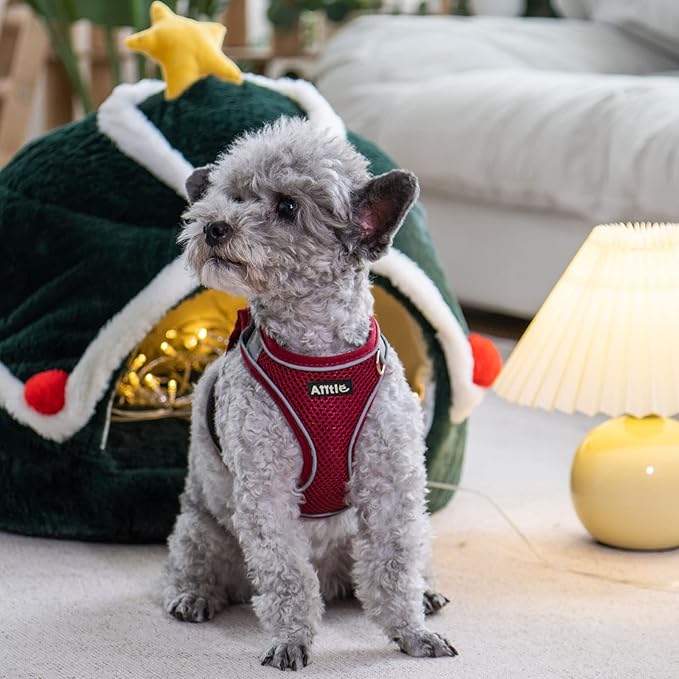 AIITLE Comfortable Dog Harness and Leash Set for Walking - Christmas Step in Vest Harness,Reflective Bands, Adjustable No Pull Puppy Essentials, for Small Dogs and House Cats Burgundy XS