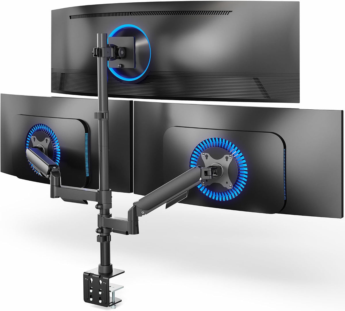 VIVO Triple Monitor Desk Mount, 32 to 49 inch Ultrawide Screens, One Fixed Screen and Two Mechanical Arms for Gaming and Office Setups, Max VESA 100x100, Holds up to 83.6 lbs, Black, STAND-V123TG