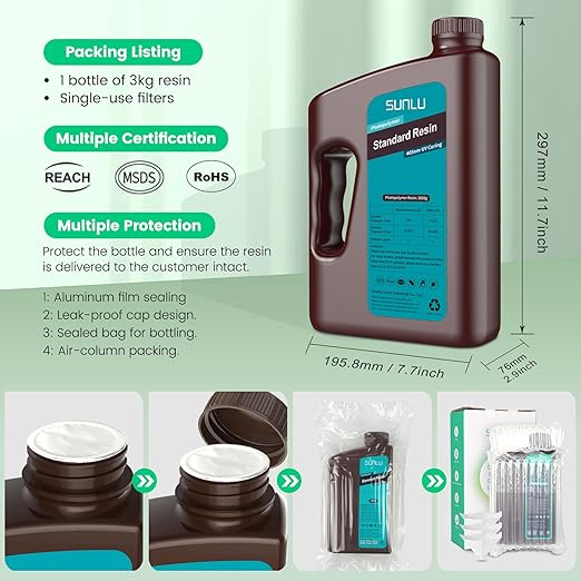 SUNLU 3D Printer Resin 3kg, Fast Curing Standard 3D Resin