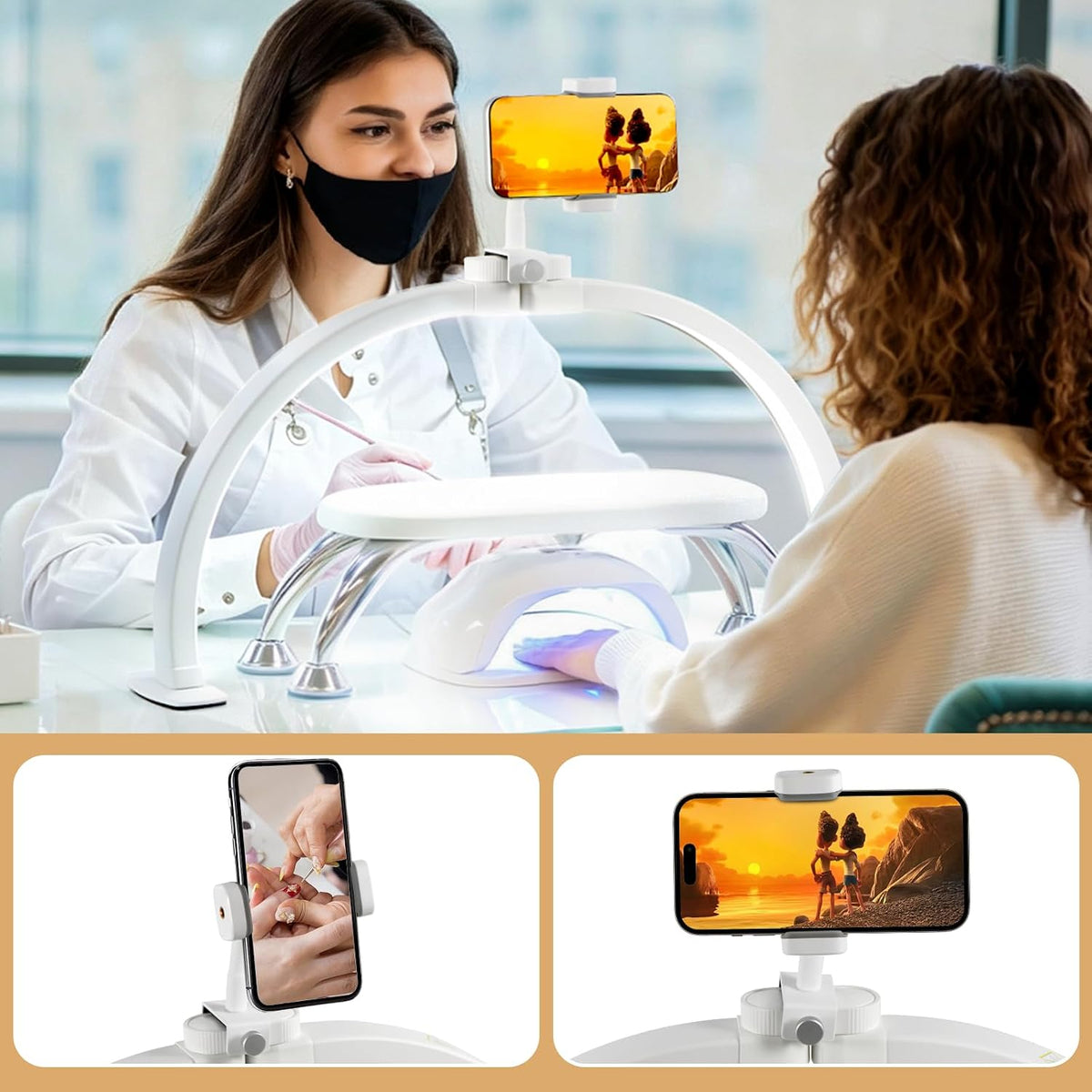 Half Moon Light for Nail Desk, 23" Foldable Arch LED Desk Lamp with Phone Holder, 3 Color Modes & 10 Brightness Levels, 364 LEDs 4700LM CRI≥90, Shadow-Free Manicure Lamp for Salon & Home (White)