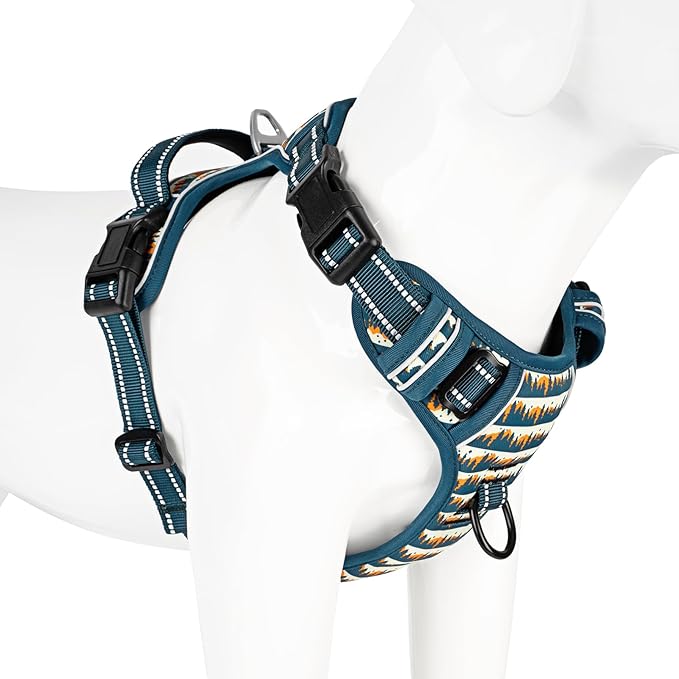 Timos No Pull Dog Harness, Release at Neck Reflective 3 Snap Buckles Adjustable No Choke Pet Vest with Front & Back 2 Leash Clips, Soft Padded Control Training Handle for Small Medium Large Dogs