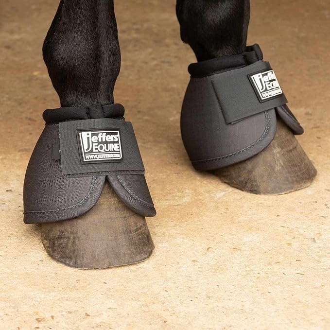 Jeffers Equine No Turn Bell Boots for Horses - Grey, Medium | Shock Absorbing Hoof Protection | Secure Double Hook & Loop Closure, Perfect for Travel, Turnout, Training, & Riding - 1 Pair