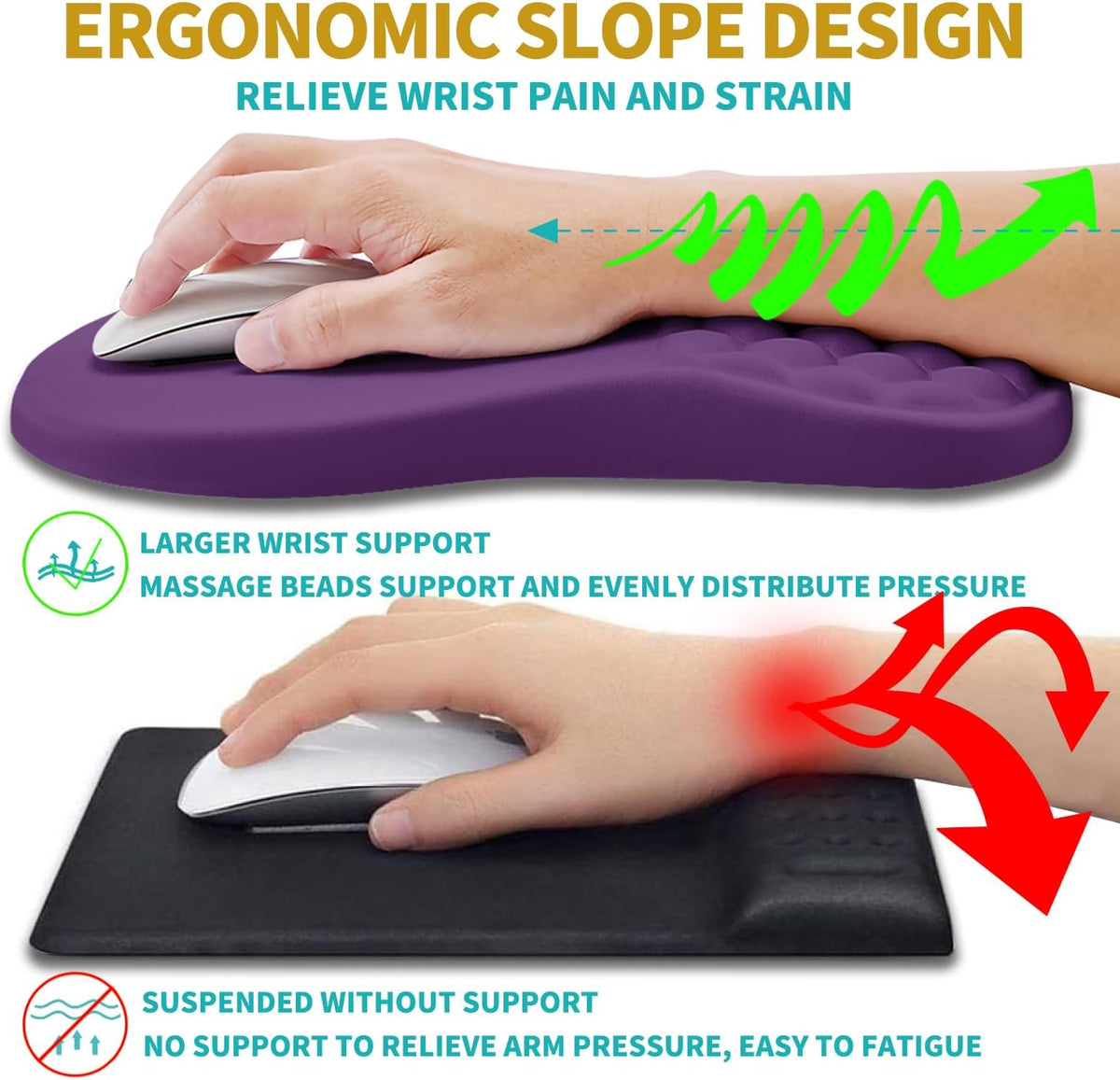 Hokafenle 2 in 1 Ergonomic Mouse Pad Wrist Support & Wrist Rest for Computer Keyboard Set, with Relieve Carpal Tunnel Pain Massage Bulge and Full Memory Gel Design (2In1 Set, Dark Purple)