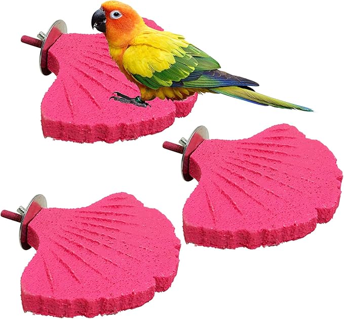 3 Pcs Parrot Perch Resin Bird Beak Grinding Stone Leaf Shape Perch Stand Foot Clawing Trimmer Bird Cage Accessories for Cockatiels Conures Budgies Lovebirds (Pink)