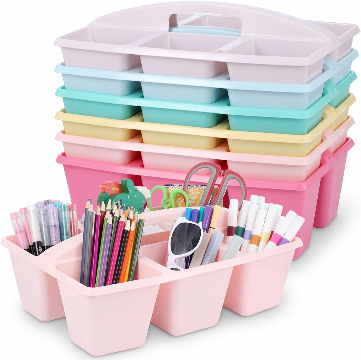 6 Pack Classroom Caddy with Handle, 6 Compartment (Pink Purple)