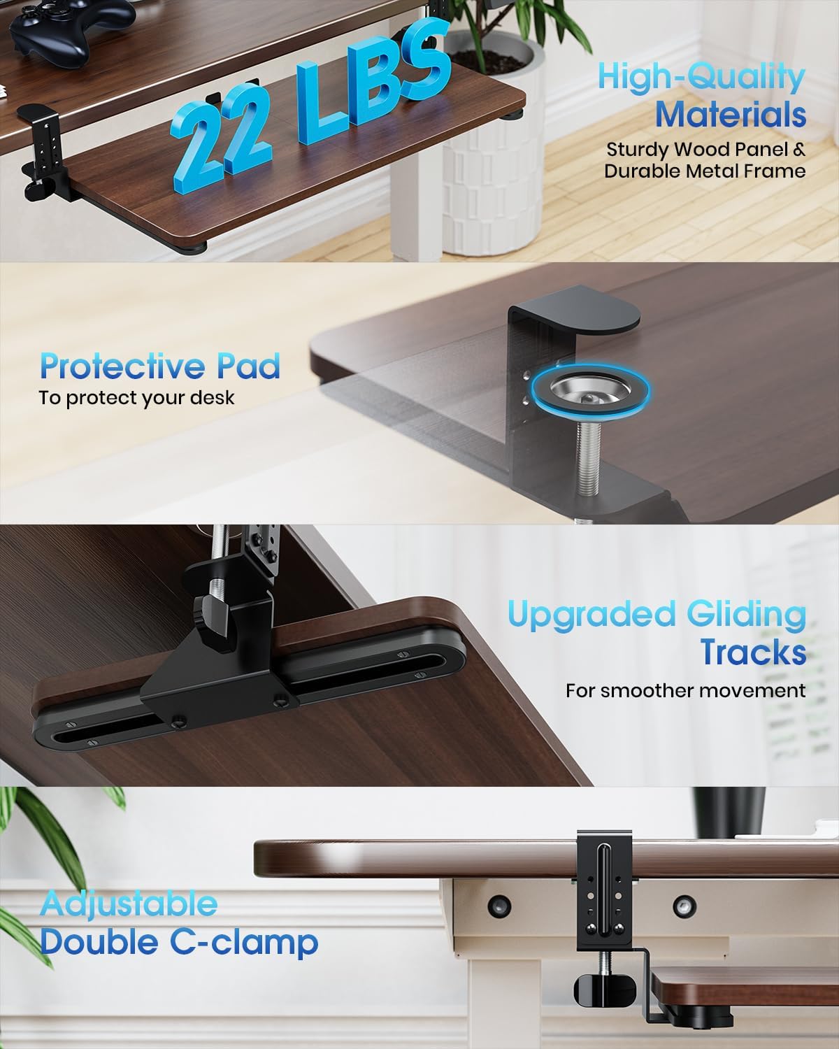 Large Keyboard Tray Under Desk, Pull Out Keyboard & Mouse Tray for Typing