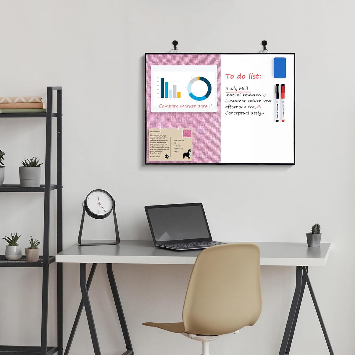 ARCOBIS Cork Board White Board Combo for Wall