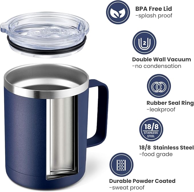 MEWAY 12oz Coffee Mug With Handle 8 Pack Bulk, Stainless Steel Insulated Travel