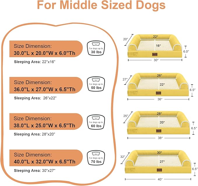 Medium Large Dog Bed Orthopedic Washable: Beds Bolster Medium Large Sized Dog Bed Egg Crate Foam Couch Sofa Waterproof with Removable Cover - Ginger