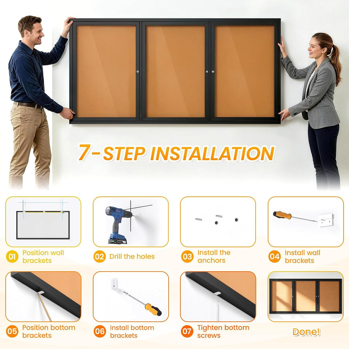 70x36 in Enclosed Bulletin Board Outdoor Cork Board Display Case, Black