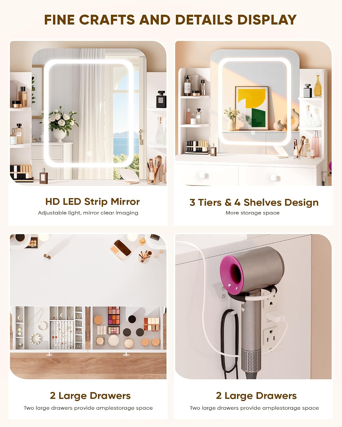LIVELYGLOW 29.5" White Small Makeup Vanity Desk with Power Outlet & Mirror