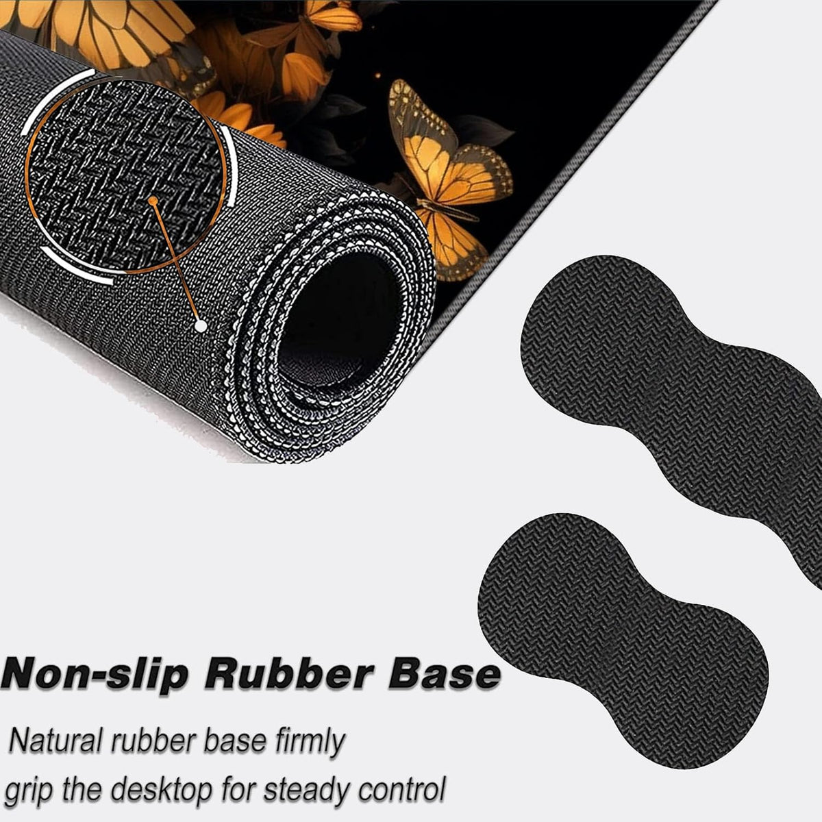 Keyboard Mouse Pad Set,Large Mouse Pad+Keyboard Wrist Rest+Wrist Support+Coaster,31.5x11.8in Extended Desk Mat for Computer Laptop Office Home- Flower Butterfly
