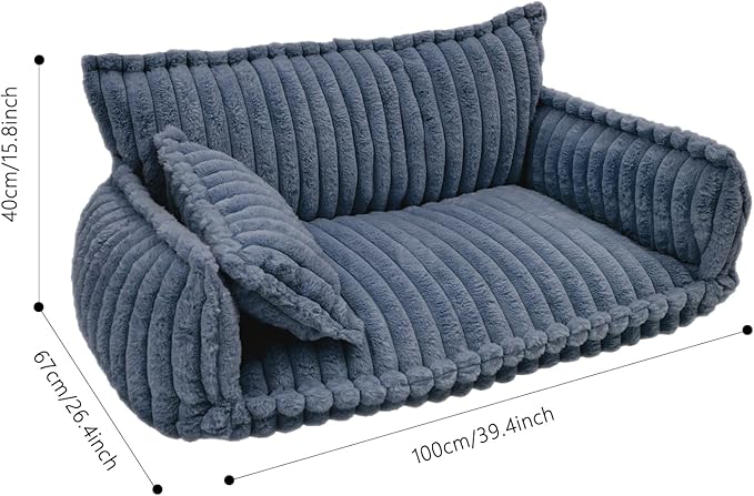 Pet Couch Calming Bed, Pet Couch with Removable Washable Cover, Plush Pets Sofa for Indoor Use, Supportive Orthopedic Dog Bed (Blue)