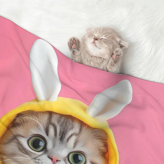 Waterproof Dog Blanket Soft Pet Blanket for Puppy, Fleece Cat Throw Blankets for Furniture Bed Couch Sofa Reversible - A Funny Cat