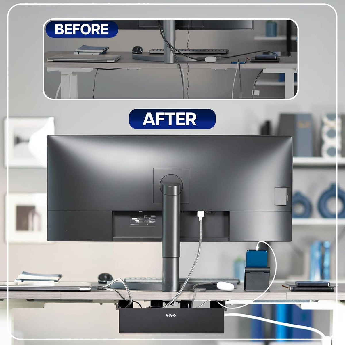 VIVO Black Flip-Open 16 in Cable Management Box, Desk-ACCBM1