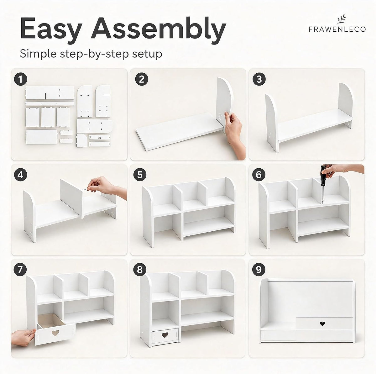 White Heart Drawer Bookshelf, Desktop Organizer with 3-Tier Heart-Shaped Drawers, Thickened PVC Storage Shelf for Desk, Office, Dorm
