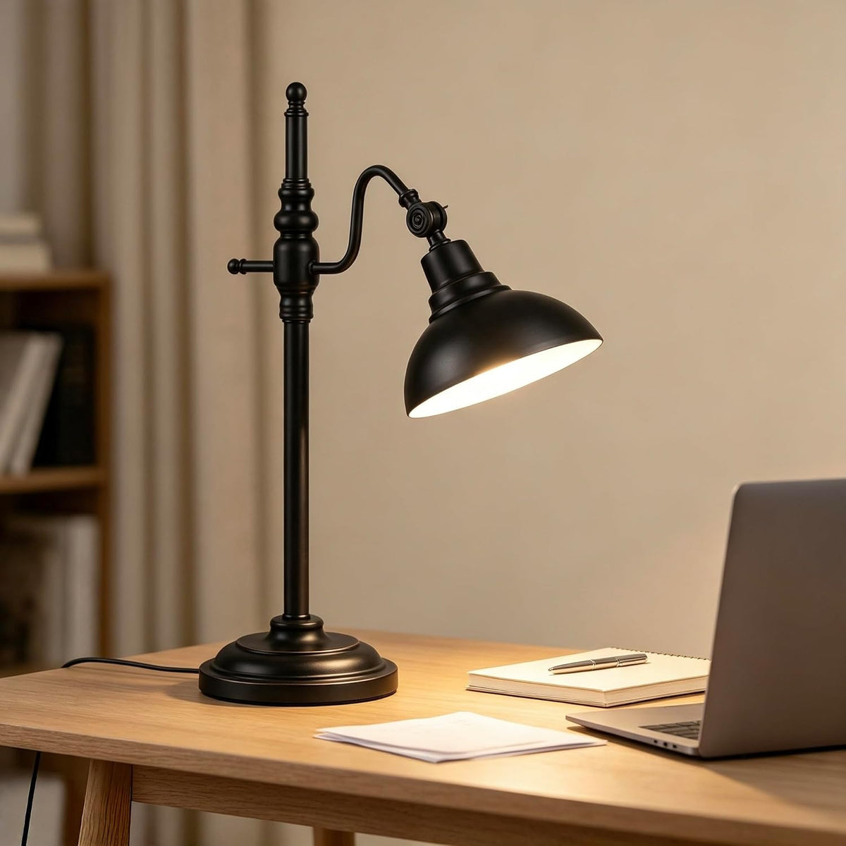 Black Farmhouse Desk Lamp, Industrial Metal Eye-Caring Table Lamp,Vintage Desk Lamp for Home Office Living Room Dorm