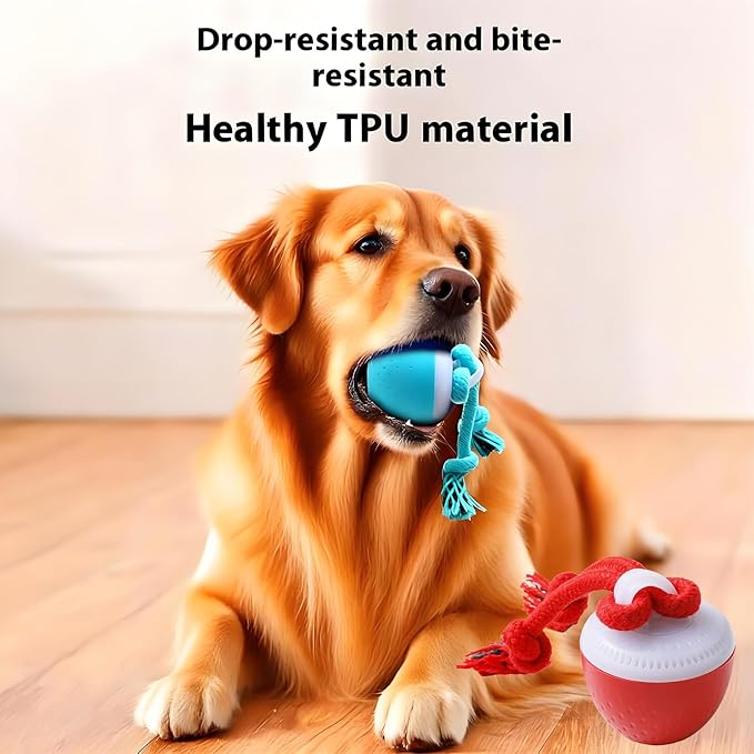 Interactive Dog Toys, Interactive Dog Ball with Birdsong Squeaky Chewable Rope for Small/Medium/Large Dogs,Automatic Moving Dogs Toy Wicked Ball for Boredom & Training,Dog Toys to Keep them Busy (Red)