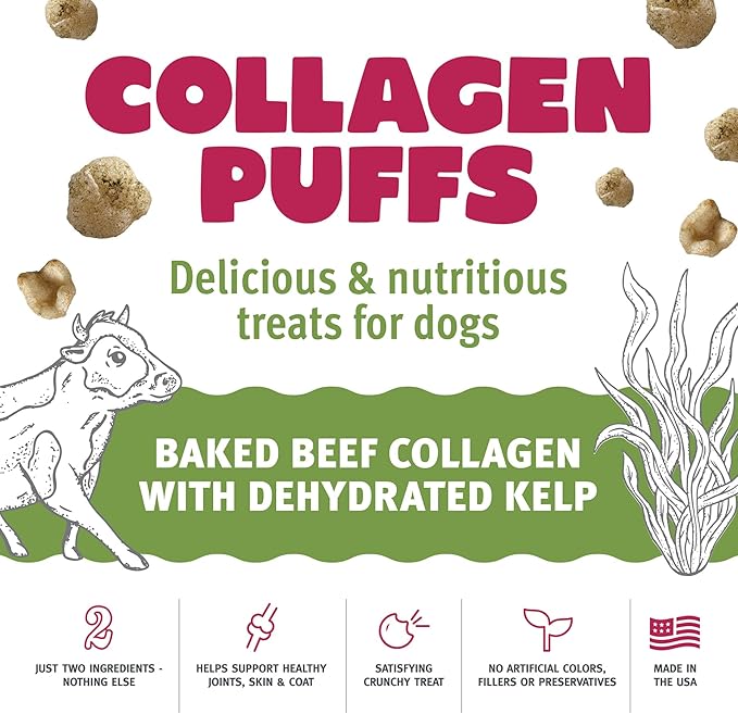 Icelandic+ Collagen Puffs: Baked Beef Collagen with Dehydrated Kelp 1.3oz - Small Dog Treats, Crunchy Protein Bites (Pack of 2)