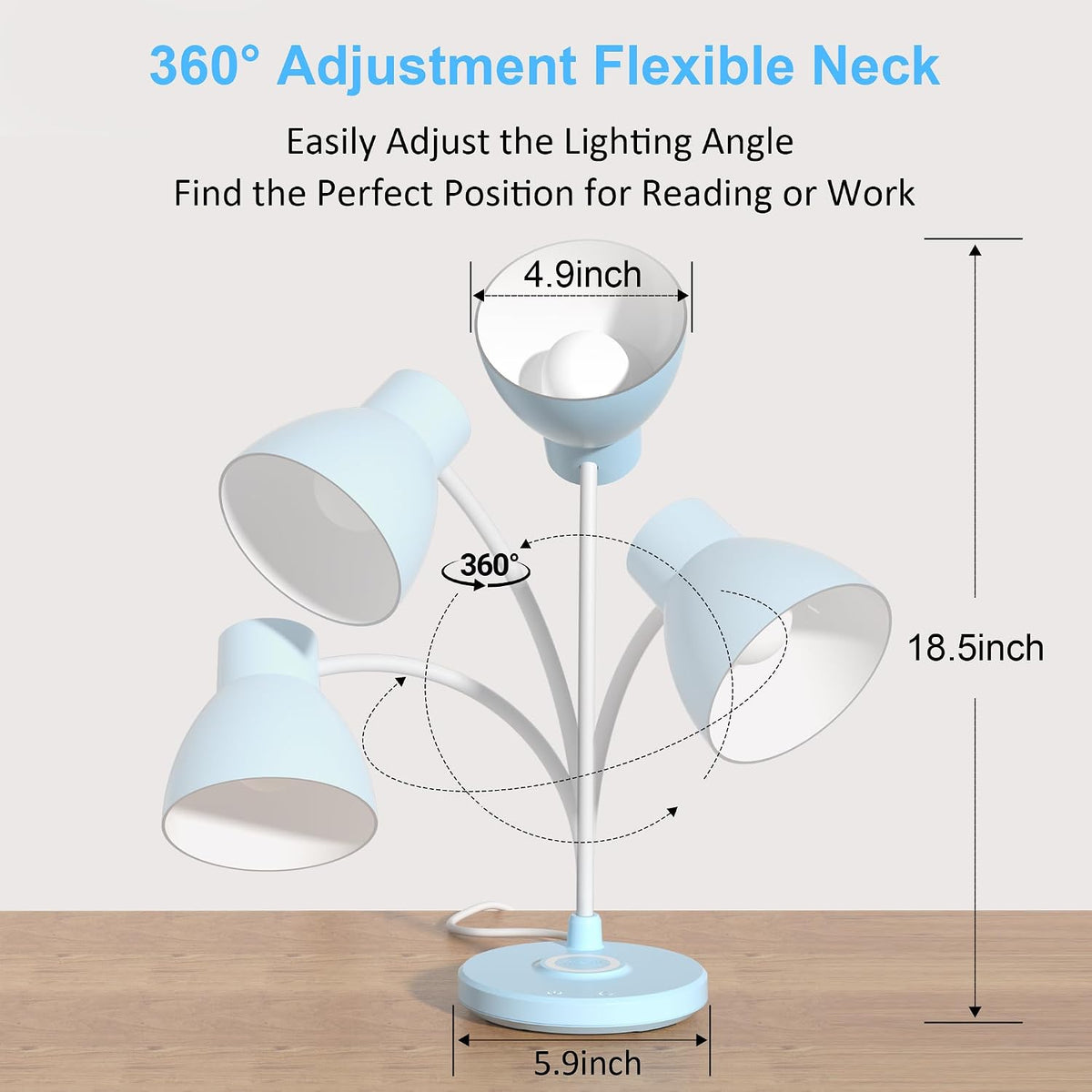LED Desk Lamp for Home Office with Wireless Charger, Blue