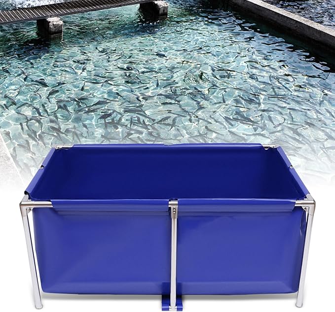 JOMCYDM Aquarium Fish Water Tank Ornamental Swimming Pool Koi Breeding Pond,Canvas Above Ground Fish Pond with Steel Frame, Drain Valve, Blue Aquarium Pool, Koi Pond, Foldable Water Storage