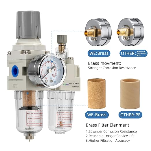 1/4" NPT Compressed Air Filter Regulator Lubricator Combination Water/Oil Trap