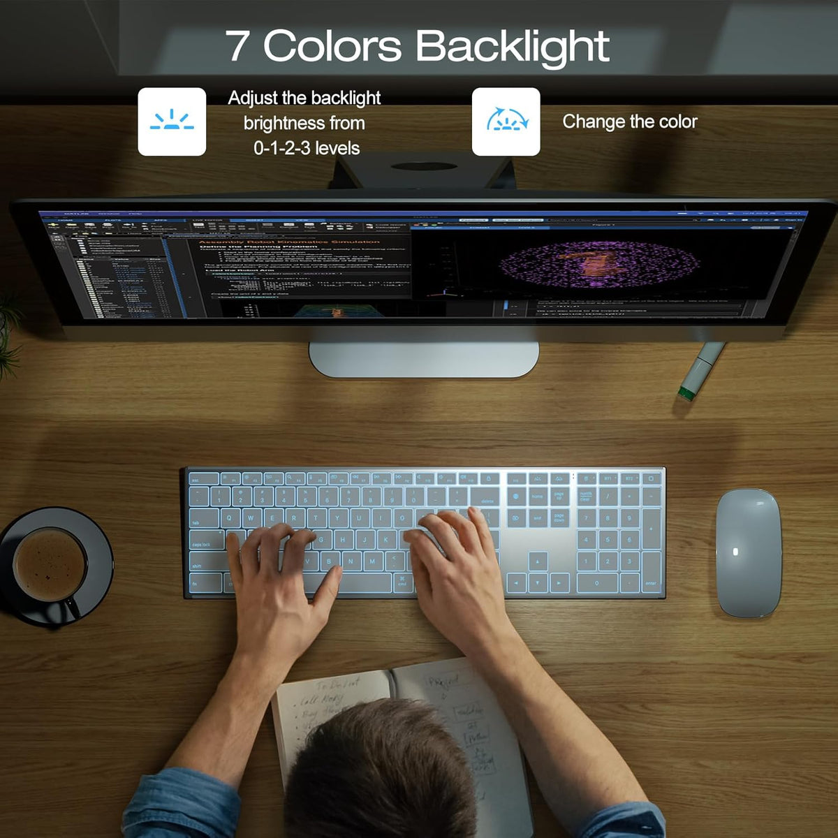 OMOTON 2.4G & Dual Bluetooth Wireless Keyboard for Mac, 7 Color Backlit