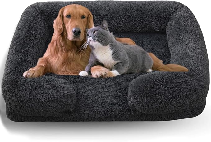 Dog Beds Medium Large Size Dog, Calming Dog Bed with Removable Washable Cover, Waterproof Lining and Nonskid Bottom(Dark Gray,L)