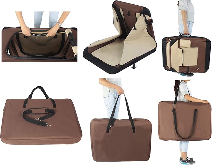 EliteField 4-Door Folding Soft Dog Crate with Curtains, Carrying Bag and Fleece Bed (2 Year Warranty), Indoor & Outdoor Pet Home (24" L x 18" W x 21" H, Brown+Beige)