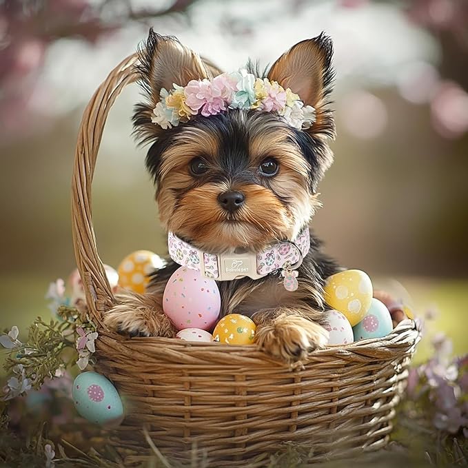 Easter Dog Collar for Small Dogs - Easter Egg Pastel Dog Collars, Cute Girl Dogs Collar, Lightweight Adjustable Pink Spring Holiaday Dog Collars with Quick Release Buckle S