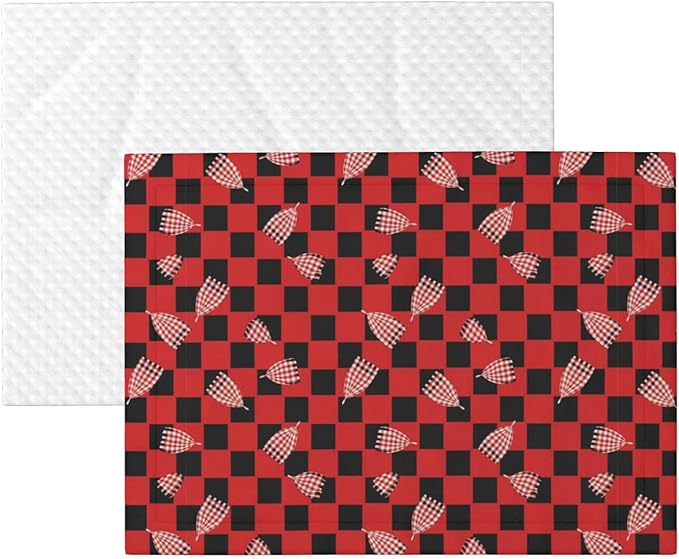 Double Sided Pet Mat for Dog Bed Topper Cat Blanket Furniture Protector, Red Black Buffalo Check Plaid Pattern, Reversible Plush with Tactile Dot Pattern for Style Change